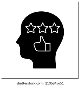 Self-efficacy glyph icon.Realistic rating of personal actions and thoughts.Person attitudes, abilities, and cognitive skills. Self-development.Filled flat sign. Isolated silhouette vector illustration