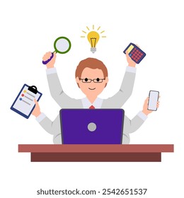 Selbstständigkeit, 
Multitasking. Vektor einfache Farbe flache Illustration. 