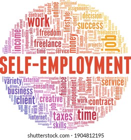 Self-employment vector illustration word cloud isolated on a white background.