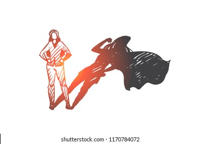 self-esteem, businessman, potential concept. Hand drawn woman with high potential and hidden talent concept sketch. Isolated vector illustration.