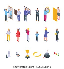 Self-esteem icons set. Isometric set of Self-esteem vector icons for web design isolated on white background