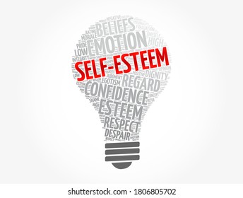 Self-esteem light bulb word cloud, concept background