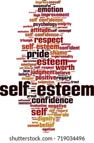 Self-esteem word cloud concept. Vector illustration