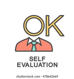 Self-evaluation icon. Fine lines with color fills.