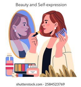 Self-expression and beauty practices empower individuals to embrace their identities. This illustration reflects the significance of personal care routines and the joy of self-discovery in our lives