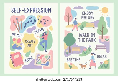 Posters vetoriais de autoexpressão e estilo de vida da natureza