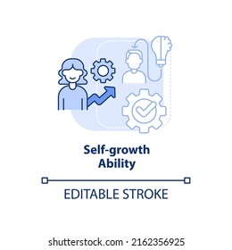 Self-growth ability light blue concept icon. Top soft skill in workplace abstract idea thin line illustration. Development. Isolated outline drawing. Editable stroke. Arial, Myriad Pro-Bold fonts used
