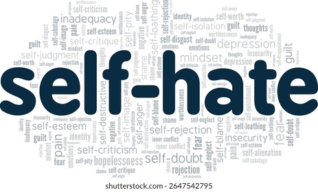 Self-hate word cloud conceptual design isolated on white background.