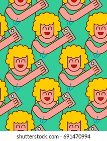Selfi woman pattern. takes picture of herself on phone ornament