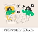Selfie abstract concept vector illustration. Selfie culture, social network activity, blog popularity, smartphone addiction, digital camera, show and share your personality abstract metaphor.