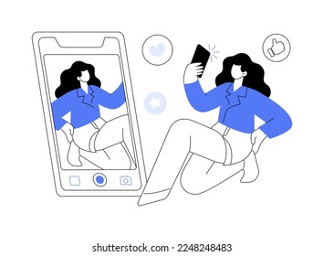 Selfie abstract concept vector illustration. Selfie culture, social network activity, blog popularity, smartphone addiction, digital camera, show and share your personality abstract metaphor.