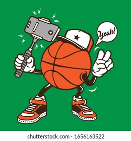 Selfie Basket Ball Character Design with Peace Hand Sign