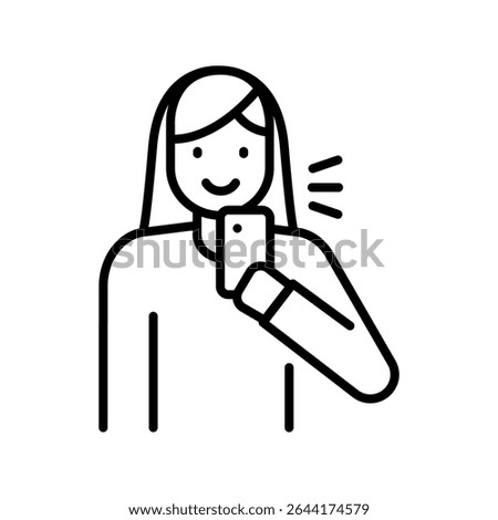 selfie black line icon. Vector isolated element. Editable stroke.