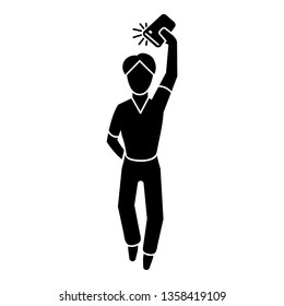 Up selfie boy icon. Simple illustration of up selfie boy vector icon for web design isolated on white background