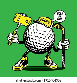 Selfie Character Design Mascot Gold Ball and Golf Stick