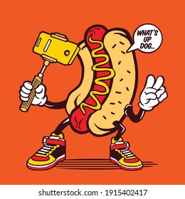 Selfie Character Design Mascot Hot Dog Sausage 