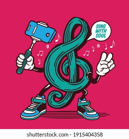 Selfie Character Design Mascot Music G Note