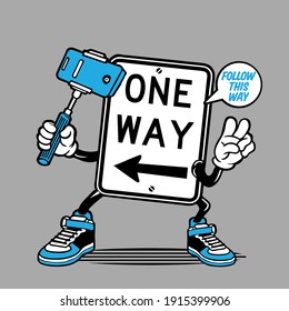 Selfie Character Design Mascot One Way Signage