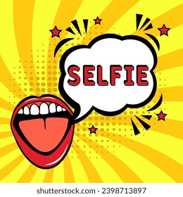 Selfie. Comic book explosion with text -  Selfie. Vector bright cartoon illustration in retro pop art style. Can be used for business, marketing and advertising.  Banner flyer pop