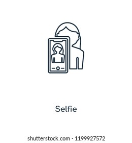 Selfie concept line icon. Linear Selfie concept outline symbol design. This simple element illustration can be used for web and mobile UI/UX.