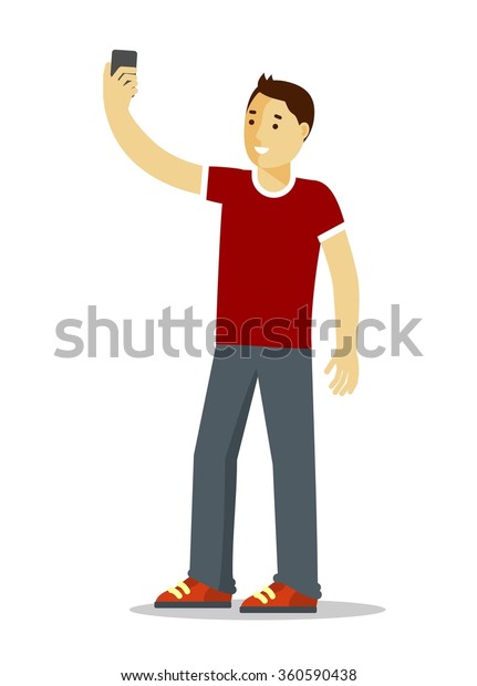 Selfie Concept Young Man Standing Make Stock Vector (royalty Free 