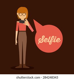 Selfie design over brown background, vector illustration