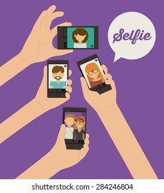 Selfie design over purple background, vector illustration