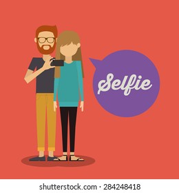 Selfie design over red background, vector illustration