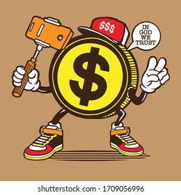 Selfie Dollar Coin Money Currency Character Design