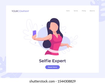 Selfie Expert, woman selfie vector illustration,can be used for landing page, ui, web, app intro card, editorial, flyer, and banner.