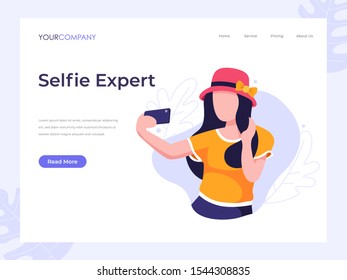 Selfie Expert, woman selfie vector illustration,can be used for landing page, ui, web, app intro card, editorial, flyer, and banner.