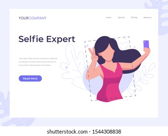 Selfie Expert, woman selfie vector illustration,can be used for landing page, ui, web, app intro card, editorial, flyer, and banner.