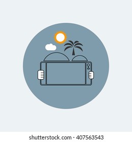 selfie family on the beach. flat icon. vector illustration.