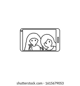 selfie, female, smartphone icon. Simple thin line, outline vector of friendship icons for ui and ux, website or mobile application