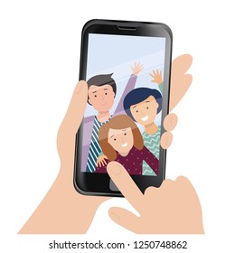 Hands Holding Smartphone Young Smiling Men Stock Vector (Royalty Free ...