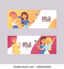 Selfie girl vector beautiful woman character photographing herself on smartphone camera illustration set of backdrop fashion female girlie person holding mobile phone for photo background.