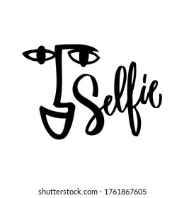 Selfie hand lettering with modern portraite in one line art style for social media, post, print, t shirt, stories, sticker, poster. Vector calligraphy illustration