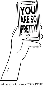 selfie hand with positive quote vector. confidence, self love, positive energy concept