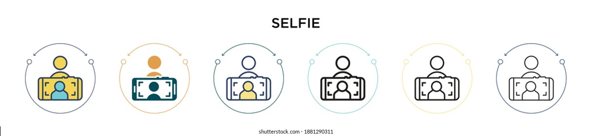 Selfie icon in filled, thin line, outline and stroke style. Vector illustration of two colored and black selfie vector icons designs can be used for mobile, ui, web