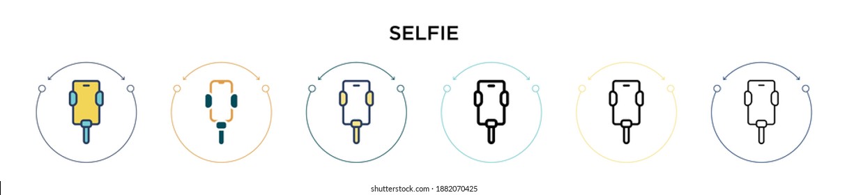 Selfie icon in filled, thin line, outline and stroke style. Vector illustration of two colored and black selfie vector icons designs can be used for mobile, ui, web