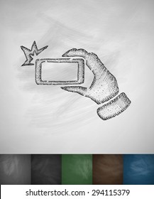 selfie icon. Hand drawn vector illustration. Chalkboard Design