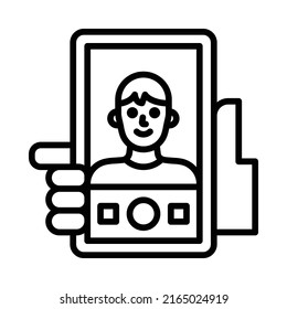Selfie Icon. Line Art Style Design Isolated On White Background