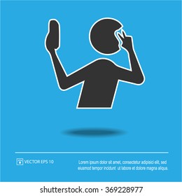 Selfie icon on blue background. Funny figure take selfie. Isolated vector illustration EPS 10.