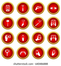 Selfie icon red circle set isolated on white background