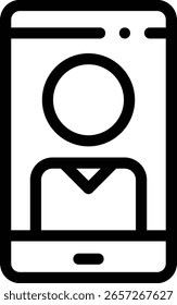 Selfie-Symbol Design mit dünnen linearen Stilen einzeln auf weißem Hintergrund