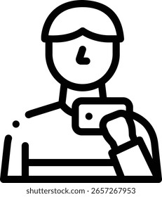 Selfie-Symbol Design mit dünnen linearen Stilen einzeln auf weißem Hintergrund