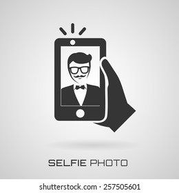 Selfie Icon. Trendy Man Taking A Self Portrait On Smart Phone. Vector Illustration.  