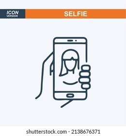 Selfie icon. Trendy woman taking a self portrait on smart phone. Vector illustration.