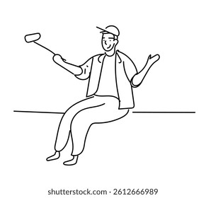 Selfie icon. vector illustration.signs and symbols of people taking pictures. Selfie line icon, outline style icon for web site or mobile app, hand and phone, smartphone vector icon.