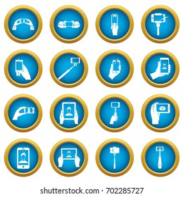 Selfie icons blue circle set isolated on white for digital marketing